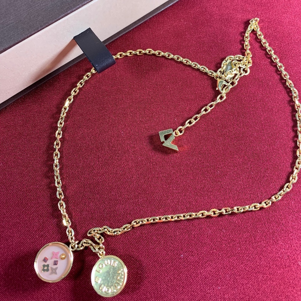 Louis Vuitton Monogram Necklace ~ Gold & Pink ~ Authentic